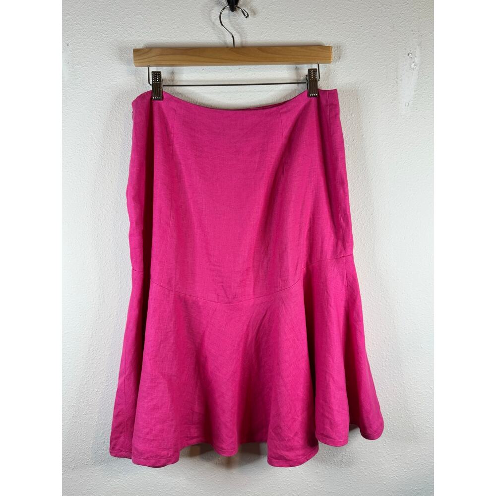 Lauren Ralph Lauren Size 6 Veronica Linen A-Line Swing Midi Skirt Lined Hot Pink